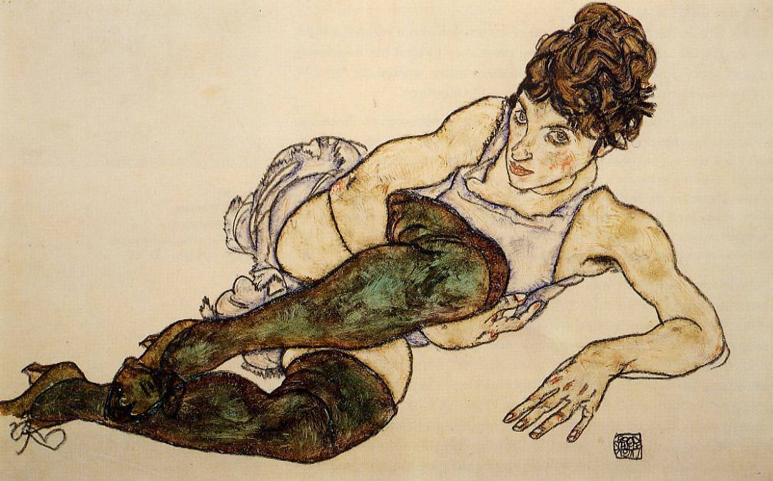 Reclining Woman with Green Stockings, 1917 by Egon Schiele