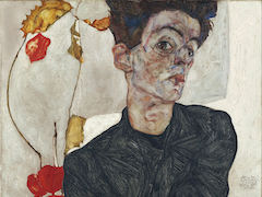 Self Portrait with Physalis by Egon Schiele